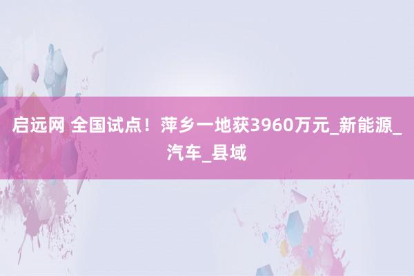 启远网 全国试点！萍乡一地获3960万元_新能源_汽车_县域
